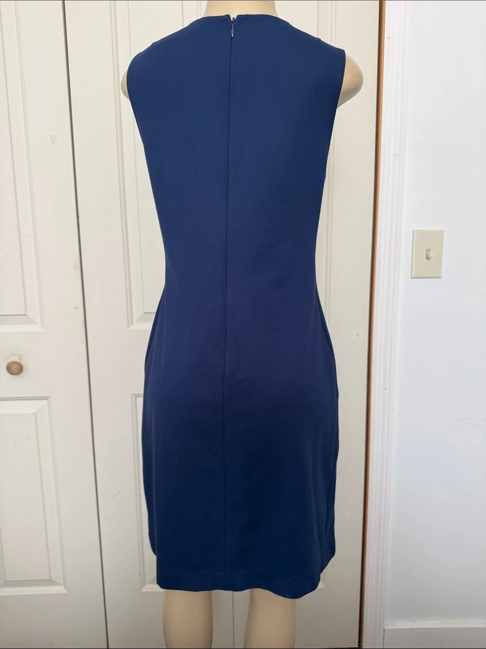 Tory Burch Navy Sleeveless Shift Dress with Button Tab
